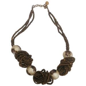 Brown Beaded Multi Strand Twist Chunky Bead Necklace